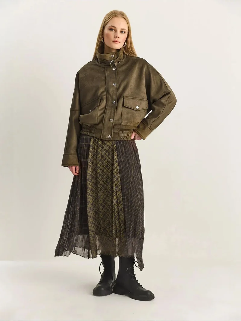 بيانكو لوتشي LUCCI High Waist Midi Skirt in Plaid