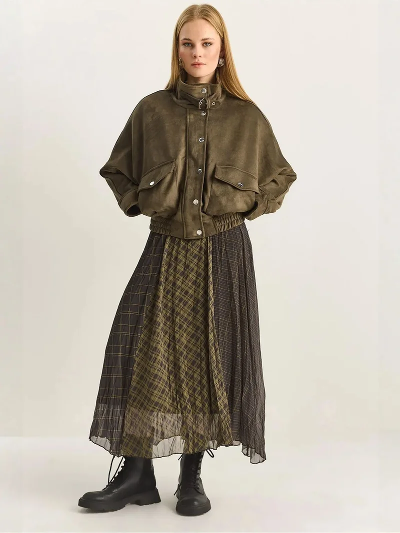 بيانكو لوتشي LUCCI High Waist Midi Skirt in Plaid