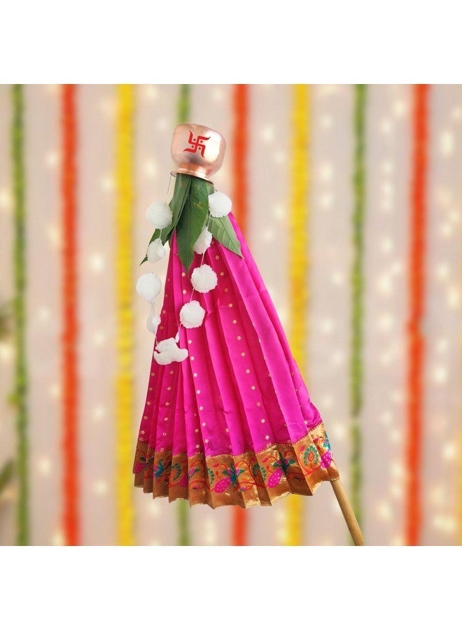 PUNYATVA Readymade Paithani Gudhi Cover or Vastra(Pink)/ Gudi Padawa Paithani Saree/Gudhipadawa Festival Decoration Gift/GudiPadva Readymade Saree Cover for Pooja/Gudi Padwa Set - Image 2