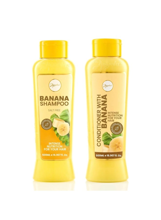 ANYELUZ ANYELUZ Banana Hair Care Duo Set - Moisturizing Shampoo & Nourishing Conditioner, Natural Fruit-Infused Hydration & Repair for Dry, Damaged Hair  - Image 1