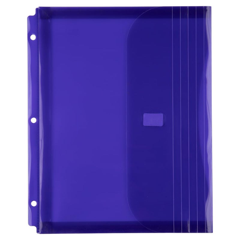 JAM PAPER Plastic 3 Hole Punch Binder Envelopes with Hook Loop Closure Letter Booklet 9 12 x 11 12 with 1 Inch Expansion Purple 12Pack
