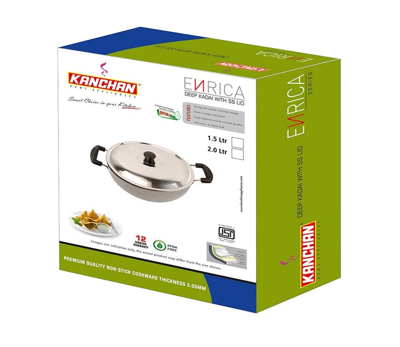 KANCHAN Enrica 30 mm Series Deep Kadhai with SS Lid 3 Ltrs - Image 5