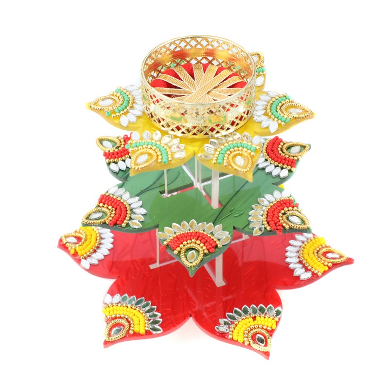 رانغولي ملون للأرض مع حامل شمعة ضوء الشاي الزخرفي حجم 5X4 بدون شمع متعدد الألوان