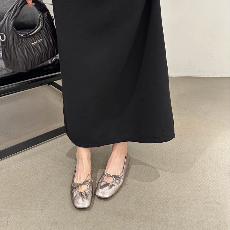 Simple Gentle Square Head Bow Shallow Mouth Shoes Women'S 2025 Spring New Flat Ballet Grandma Shoes - Image 3