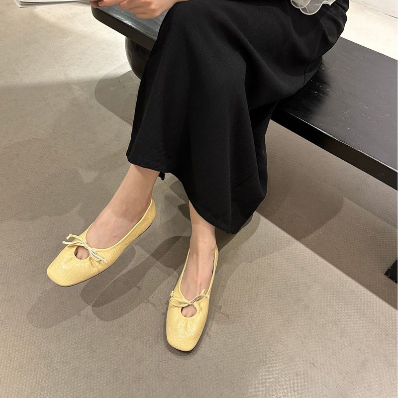 Simple Gentle Square Head Bow Shallow Mouth Shoes Women'S 2025 Spring New Flat Ballet Grandma Shoes - Image 4