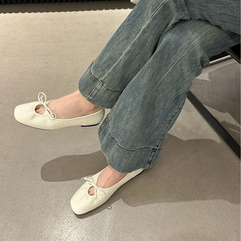 Simple Gentle Square Head Bow Shallow Mouth Shoes Women'S 2025 Spring New Flat Ballet Grandma Shoes - Image 5