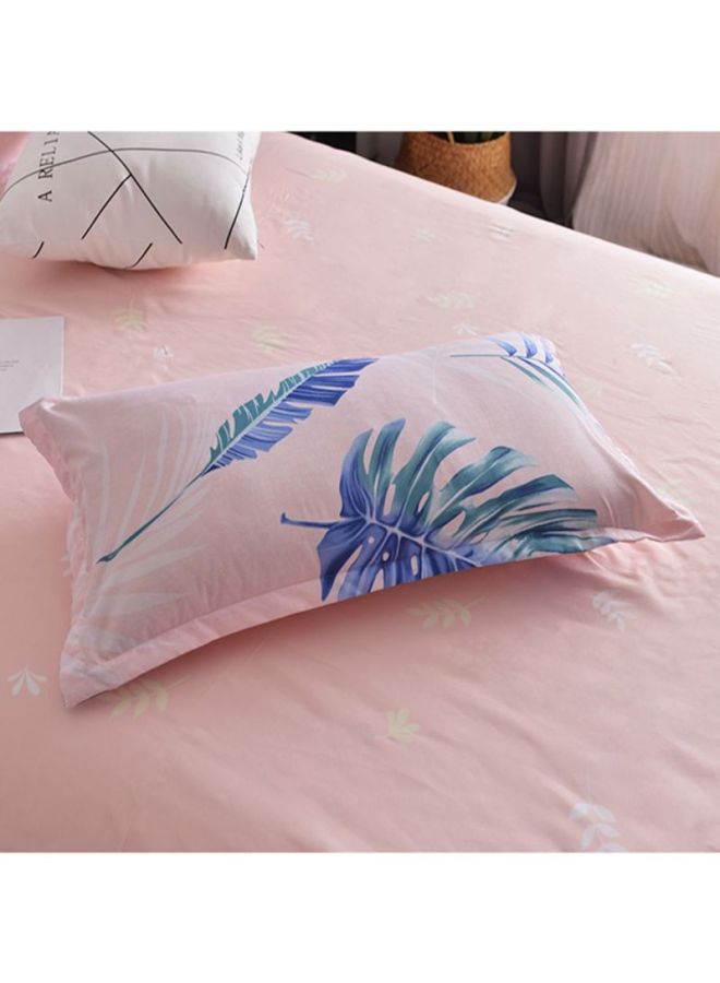 NIBEMINENT 4-Piece Leaf Printed Bedding Set Polyester Pink/Blue Quilt Cover 150x200 cm, Bedsheet 200x230 Pillowcase 48x74cm - Image 3