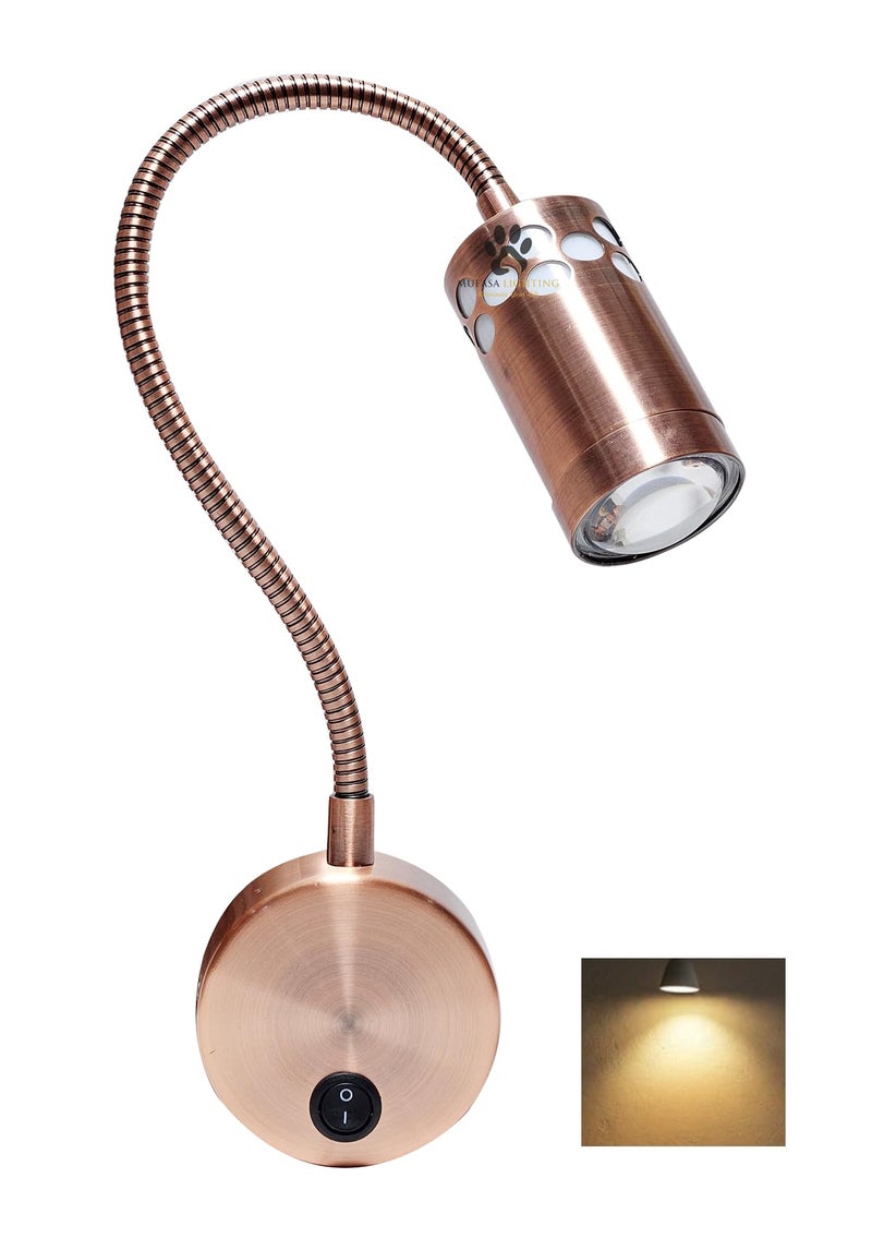 Mufasa 3 Watts Rose Gold LED Bedside Wall Light Surface Mounted Spotlight Reading Light Night Lamp 28Cm Gooseneck with 3 Step Light (White,Warm White and Natural White) (Pack of 1) - Image 1