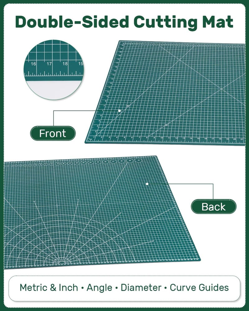 لوح قص ذاتي التعافي، مقاس 35" × 23"، لوح قص دوار ذو وجهين مخصص للخياطة والتطريز وصنع الكتابات اليدوية والحرف اليدوية، لوح قص كبير للاستخدام الهواة (A1)، اللون أخضر - Image 4