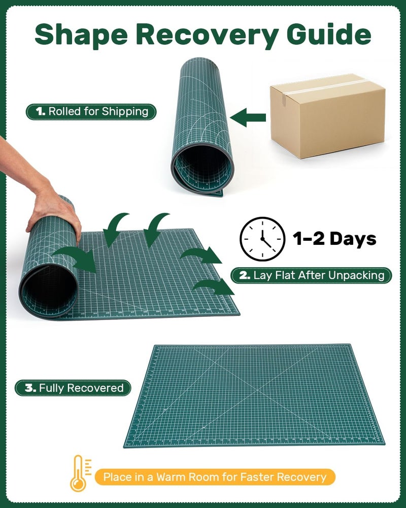 لوح قص ذاتي التعافي، مقاس 35" × 23"، لوح قص دوار ذو وجهين مخصص للخياطة والتطريز وصنع الكتابات اليدوية والحرف اليدوية، لوح قص كبير للاستخدام الهواة (A1)، اللون أخضر - Image 3