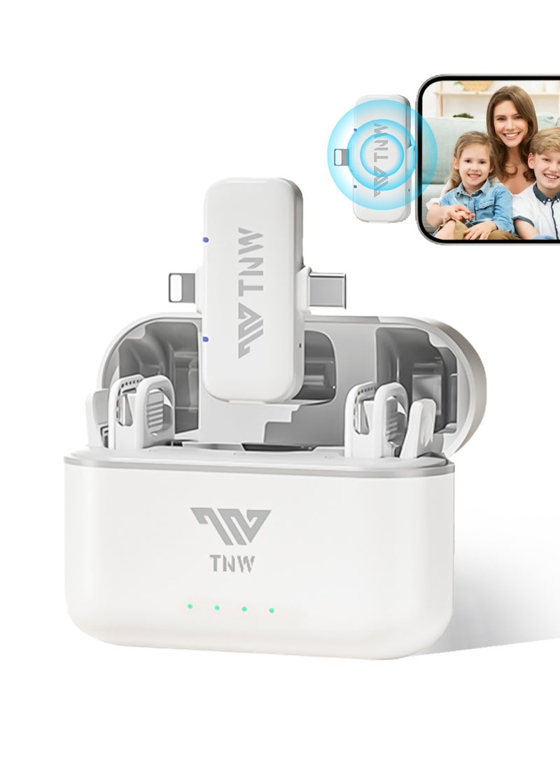 TNW - Wireless Microphone for iPhone/Android 2-in-1 RX, TNW A11 Lavalier Mic Wireless with One-click Noise Reduction, 50M Range, Clip on Mic for Video Recording, Vlogging, YouTube, Live, Interviews (White) - Image 1