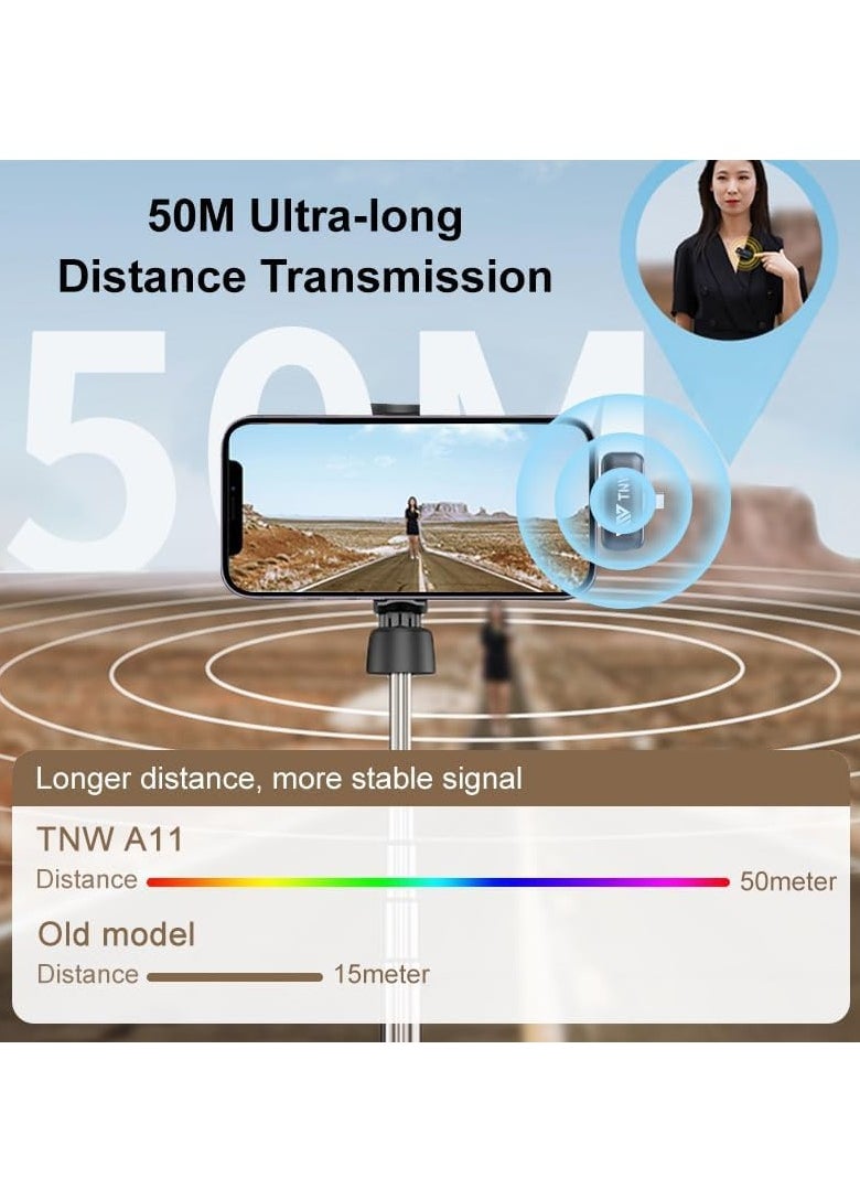 TNW - Wireless Microphone for iPhone/Android 2-in-1 RX, TNW A11 Lavalier Mic Wireless with One-click Noise Reduction, 50M Range, Clip on Mic for Video Recording, Vlogging, YouTube, Live, Interviews (White) - Image 1