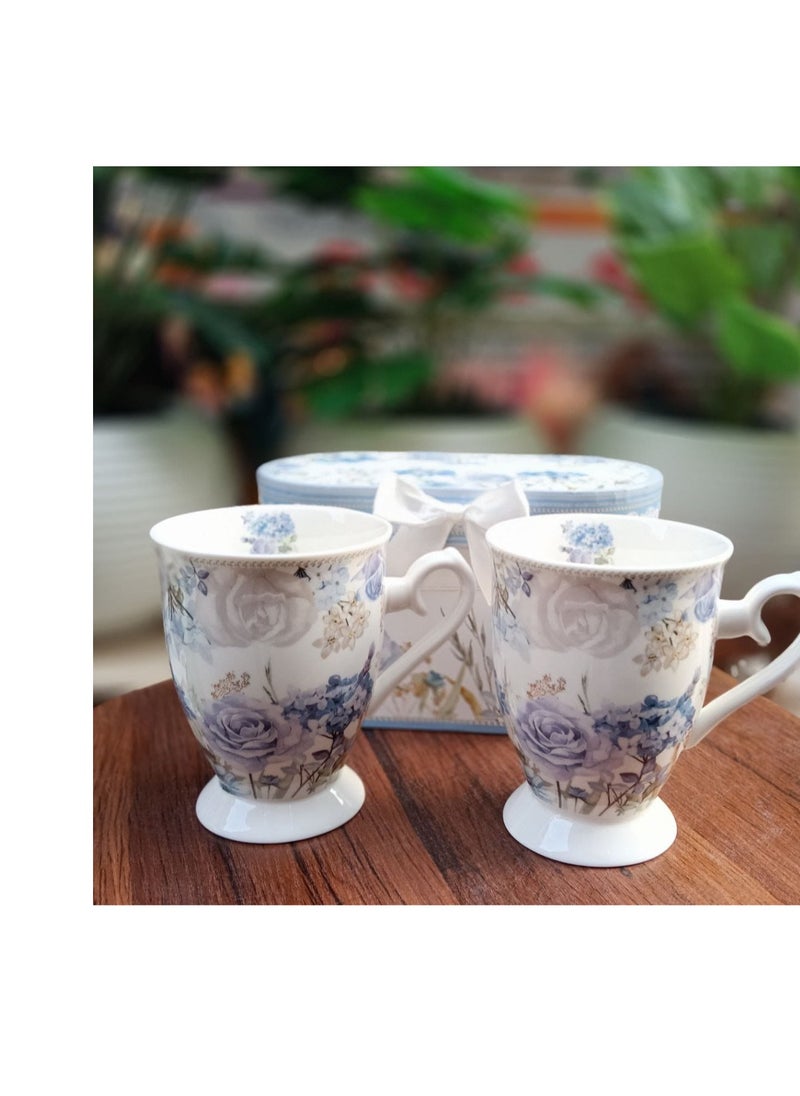 ماركة غير محددة طقم مج 2قطعه بورسلين بقاعده رسومات كلاسيكيه رائعه الطقم بييجي في علبه بنفس لون ورسمه المج سعه المج 300ml  - Image 4