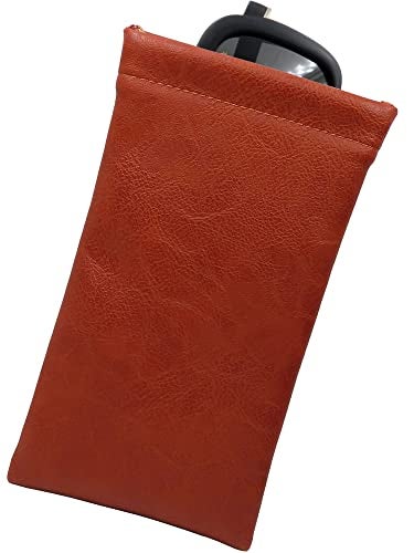 MyEyeglassCase Soft Sunglasses Case | Distressed Brown Leatherette Soft Eyeglass Pouch, Squeeze Top XL Eyeglass Case with Cleaning Cloth Glasses Case, Smart Phone Case (CT8 BROWN) - Image 1