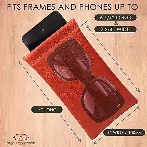 MyEyeglassCase Soft Sunglasses Case | Distressed Brown Leatherette Soft Eyeglass Pouch, Squeeze Top XL Eyeglass Case with Cleaning Cloth Glasses Case, Smart Phone Case (CT8 BROWN) - Image 4