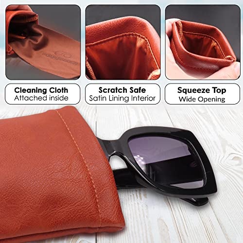 MyEyeglassCase Soft Sunglasses Case | Distressed Brown Leatherette Soft Eyeglass Pouch, Squeeze Top XL Eyeglass Case with Cleaning Cloth Glasses Case, Smart Phone Case (CT8 BROWN) - Image 3