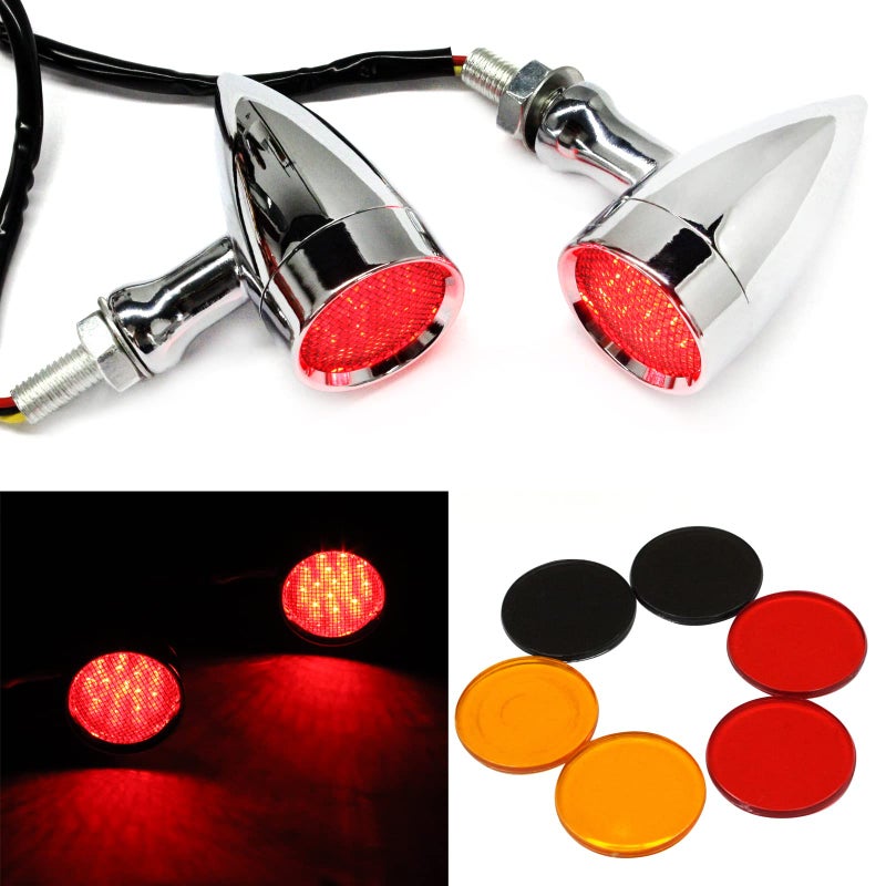 Rich Choices 2pcs Chrome 15 LED Motorcycle Stop Brake Running Turn Signal Indicator Red Lights For Harley Honda Chopper Chrome with netRed Light