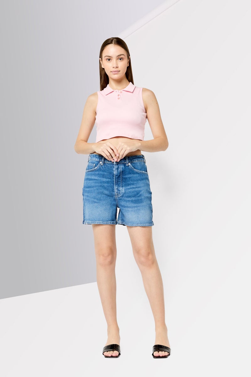 Scotch & Soda Women Washed High Rise Denim Short, Blue  - Image 2