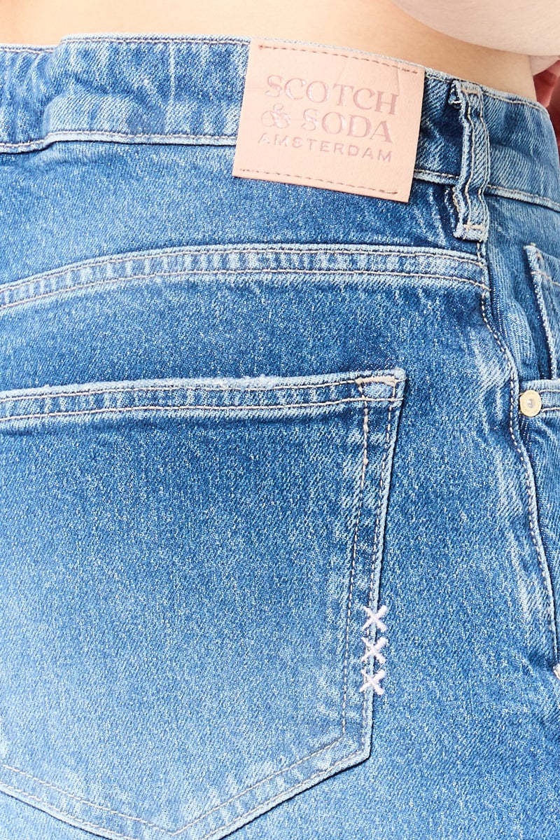 Scotch & Soda Women Washed High Rise Denim Short, Blue  - Image 3