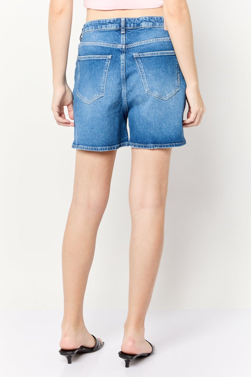 Scotch & Soda Women Washed High Rise Denim Short, Blue  - Image 4