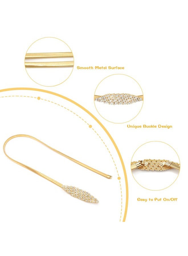 LIMHOO Women's Skinny Metal Waist Belt Elastic Thin Waist Belt for Dress Stretch Chain Belt (HY19414-Gold-M) - Image 4
