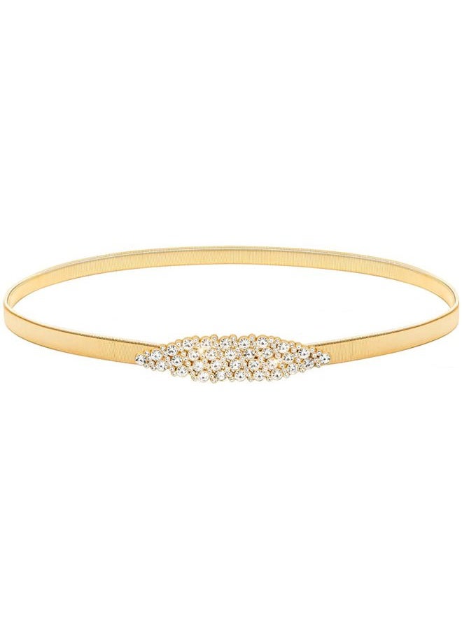 LIMHOO Women's Skinny Metal Waist Belt Elastic Thin Waist Belt for Dress Stretch Chain Belt (HY19414-Gold-M) - Image 1