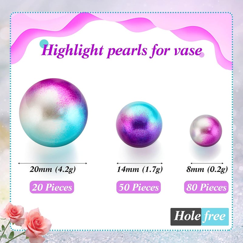 Junkin 150 Pieces Vase Filler Faux Pearls Vase Makeup Beads No Hole Gloss Bead Mixed Sizes Round Pearl for Home Party Wedding Decor, 8/14/20 mm(Rainbow) - Image 2