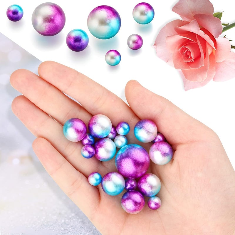 Junkin 150 Pieces Vase Filler Faux Pearls Vase Makeup Beads No Hole Gloss Bead Mixed Sizes Round Pearl for Home Party Wedding Decor, 8/14/20 mm(Rainbow) - Image 3