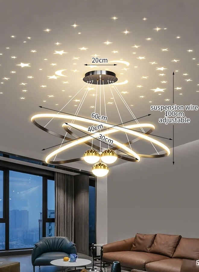 أبيكس ثريا LED حديثة، 3 حلقات ثريا لغرفة المعيشة، ثريا LED عصرية ذات 3 كرات قابلة للتعتيم مع إضاءة قابلة للتعيين، ثريا LED معلقة عالية السقف للمطاعم لتناول الطعام - Image 4