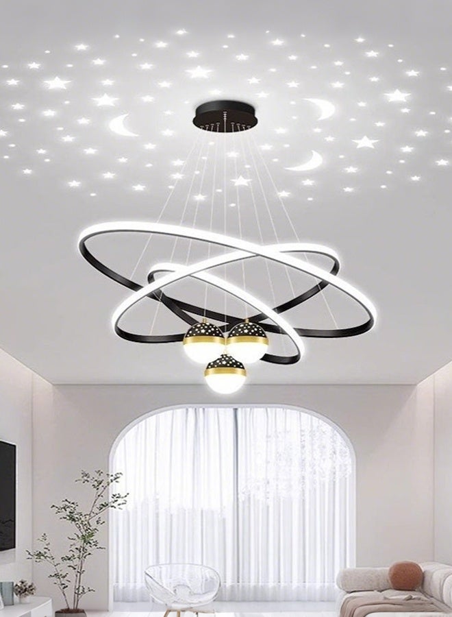 أبيكس ثريا LED حديثة، 3 حلقات ثريا لغرفة المعيشة، ثريا LED عصرية ذات 3 كرات قابلة للتعتيم مع إضاءة قابلة للتعيين، ثريا LED معلقة عالية السقف للمطاعم لتناول الطعام - Image 5