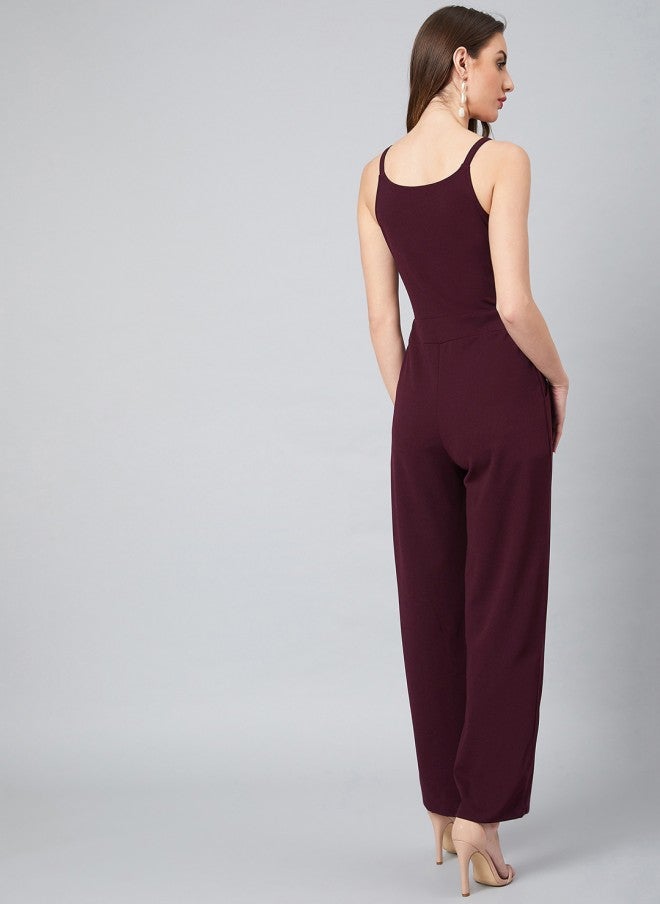 Athena Burgundy Solid Basic Jumpsuit for Women - Image 4