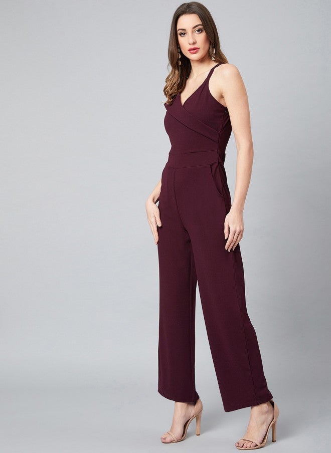 Athena Burgundy Solid Basic Jumpsuit for Women - Image 3