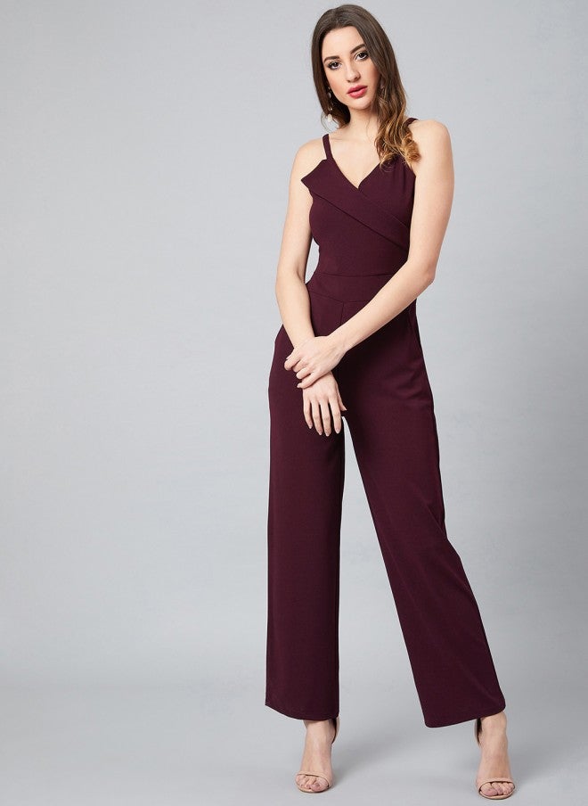 Athena Burgundy Solid Basic Jumpsuit for Women - Image 5