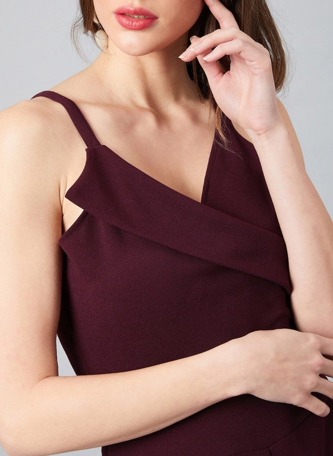 Athena Burgundy Solid Basic Jumpsuit for Women - Image 2