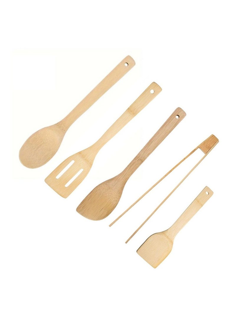 Set Of 6 Pcs Wooden Spoons for Cooking With Stand, Brown - Image 4