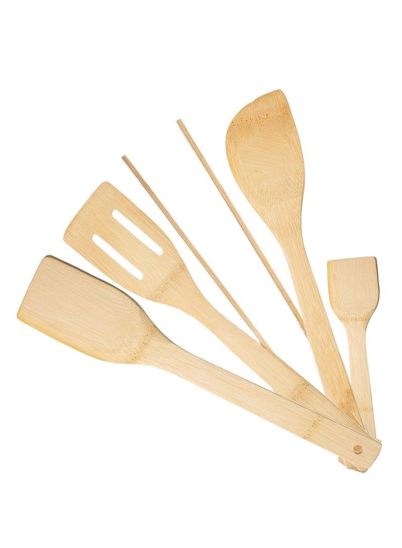 Set Of 6 Pcs Wooden Spoons for Cooking With Stand, Brown - Image 3