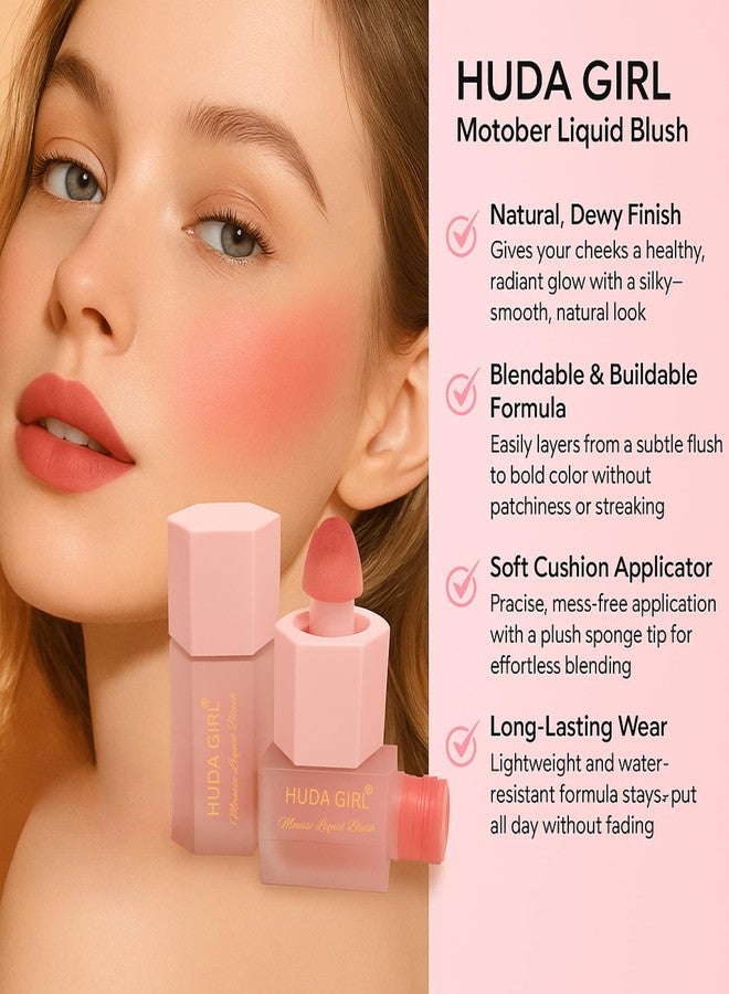 HUDA GIRL 6PCS LIQUID BLUSH SET - Highly Pigmented, Long Lasting Blusher for Lip and Cheek Tint Smooth Texture blush for women & girl - Image 5