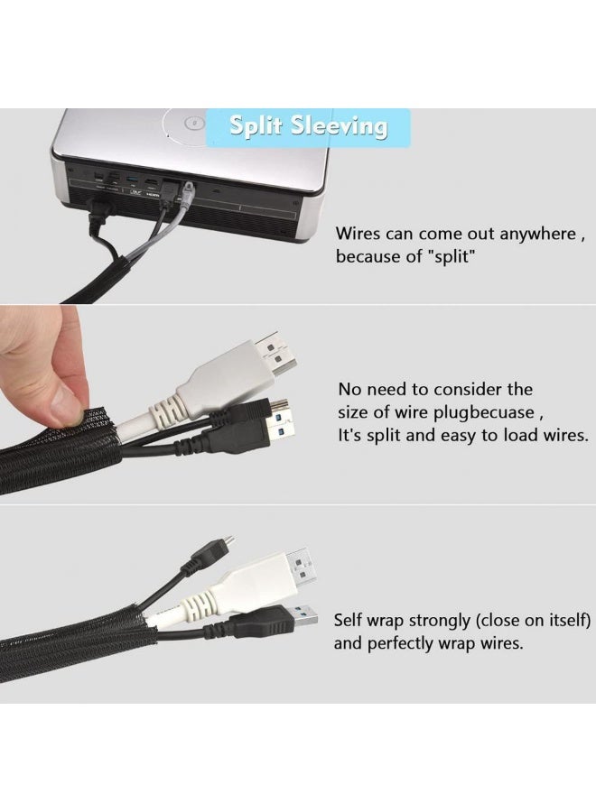 KINGMAZI Management Organizer Kit with 4 Cable Sleeve Split, 10 wire clips slots，10 Self Adhesive Cable Clips Holder,  200 Nylon Fasten Cable Ties for TV Office Car Desk Home - Image 4