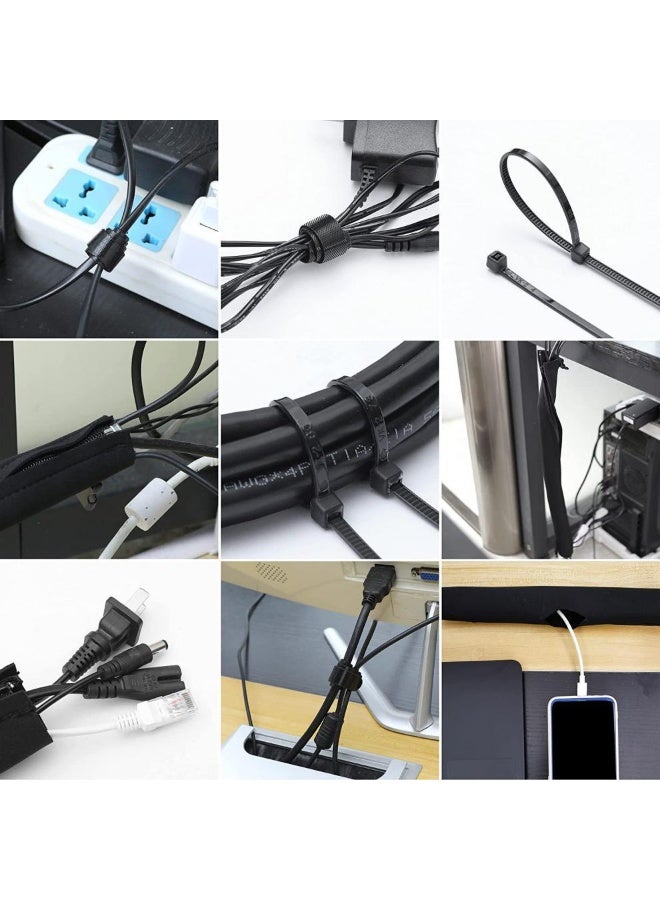 KINGMAZI Management Organizer Kit with 4 Cable Sleeve Split, 10 wire clips slots，10 Self Adhesive Cable Clips Holder,  200 Nylon Fasten Cable Ties for TV Office Car Desk Home - Image 2