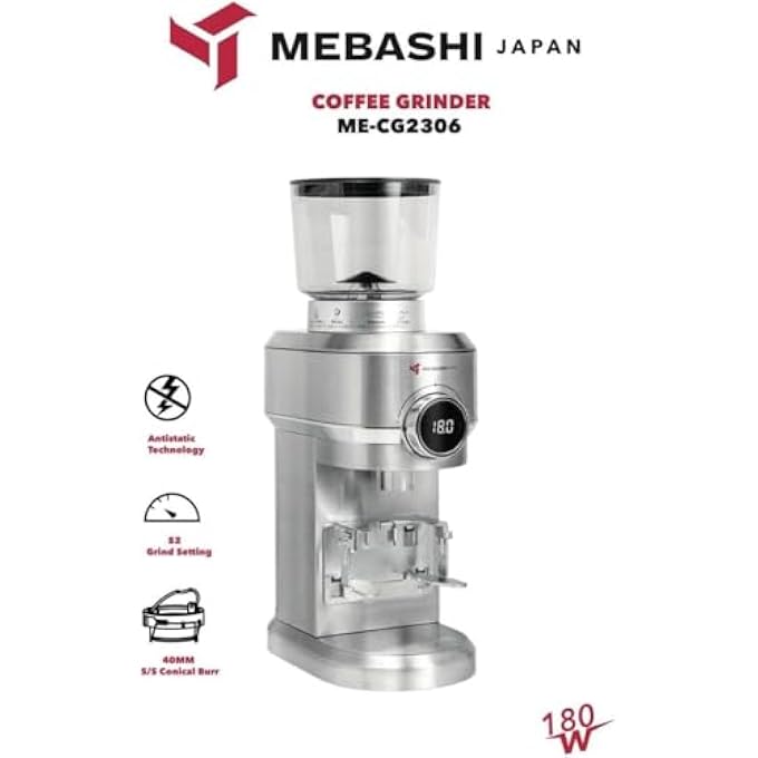 FIPKA Mebashi MeCg2306 Coffee Grinder With 52 Grind Settings  Digital Timer Display - Image 2