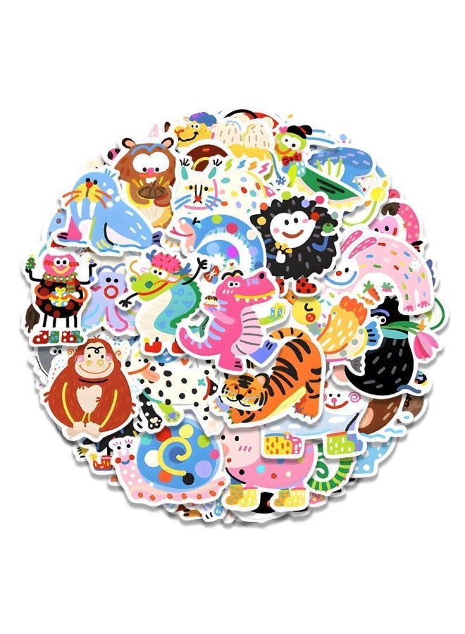 NIBEMINENT 100 Pcs Cartoon Painted Animals Deco Kit Waterproof Stickers, High Definition Printing Bright Colors, Suitable for Laptop Skateboard Luggage Water Bottle Guitar DIY - Image 2