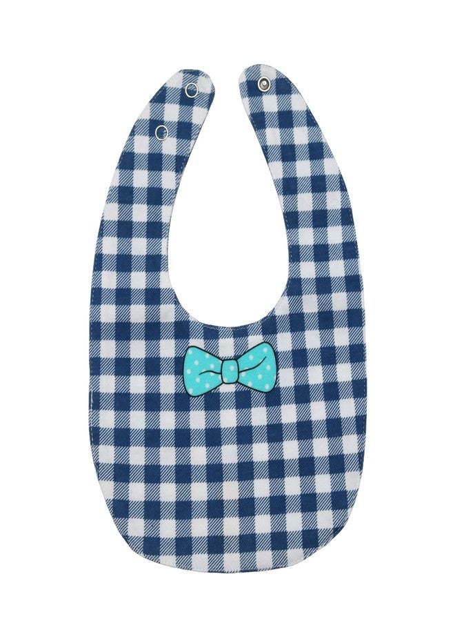 Yellow Bee Cotton Checks with Collar and Bow Print Reversible Bib with Double Closure and Button, Blue, 6-18 Months - Image 5