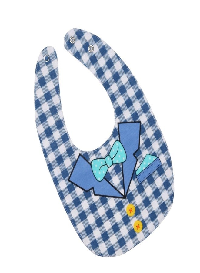 Yellow Bee Cotton Checks with Collar and Bow Print Reversible Bib with Double Closure and Button, Blue, 6-18 Months - Image 4