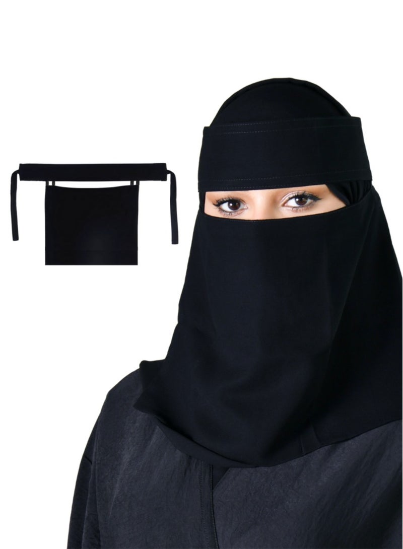 Saudi Niqab with Stiff Headband | Black | 12.5 x 12 Inches | Lightweight, Adjustable, Face Covering for Daily Use, Prayers, Travel, and Events | Modest Fashion Veil for Women - Image 1