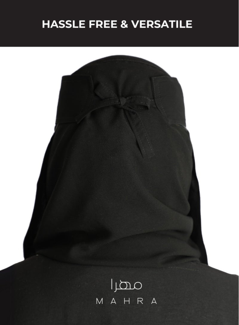 Saudi Niqab with Stiff Headband | Black | 12.5 x 12 Inches | Lightweight, Adjustable, Face Covering for Daily Use, Prayers, Travel, and Events | Modest Fashion Veil for Women - Image 4