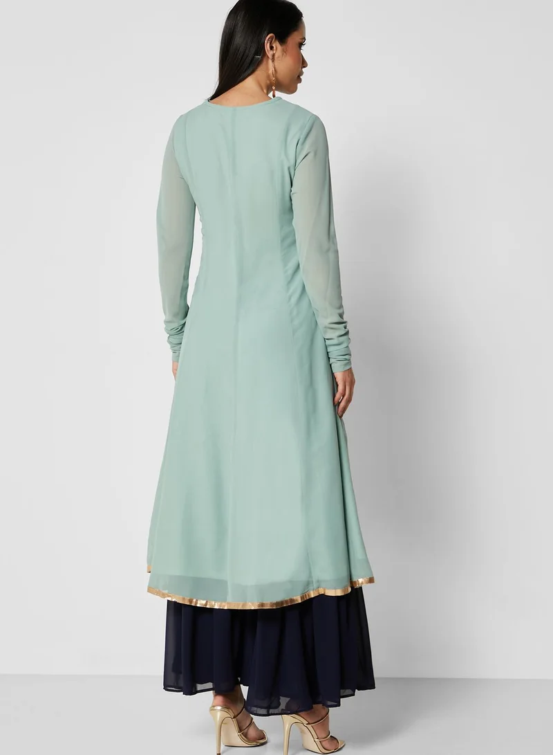 indya Green Embroidered Yoke Kalidar Tunic