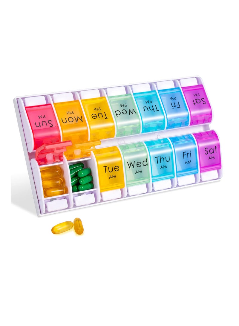 ARINA Medicine Folder Organizer For All Days Of The Week, Morning And Evening In Trendy Rainbow Colors  - Image 1