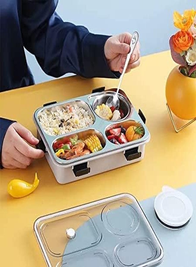 TOYTASTIC Lunch Box for Adults Lunch Box for Kids Stainless Steel Lunch Box with Fork,Chopstick & Spoon Lid Office Food Container 4 Compartment for Kids & Adults (Blue), 1250 ml - Image 5
