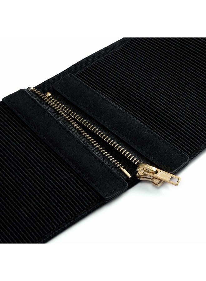 FALETO Wide Elastic Waist Belt for Women Black Stretch Cinch Waistband Belts Vintage Womens Chunky Belt with Zipper for Dress, Black, Fit Waist 31" to 34.6" - Image 4