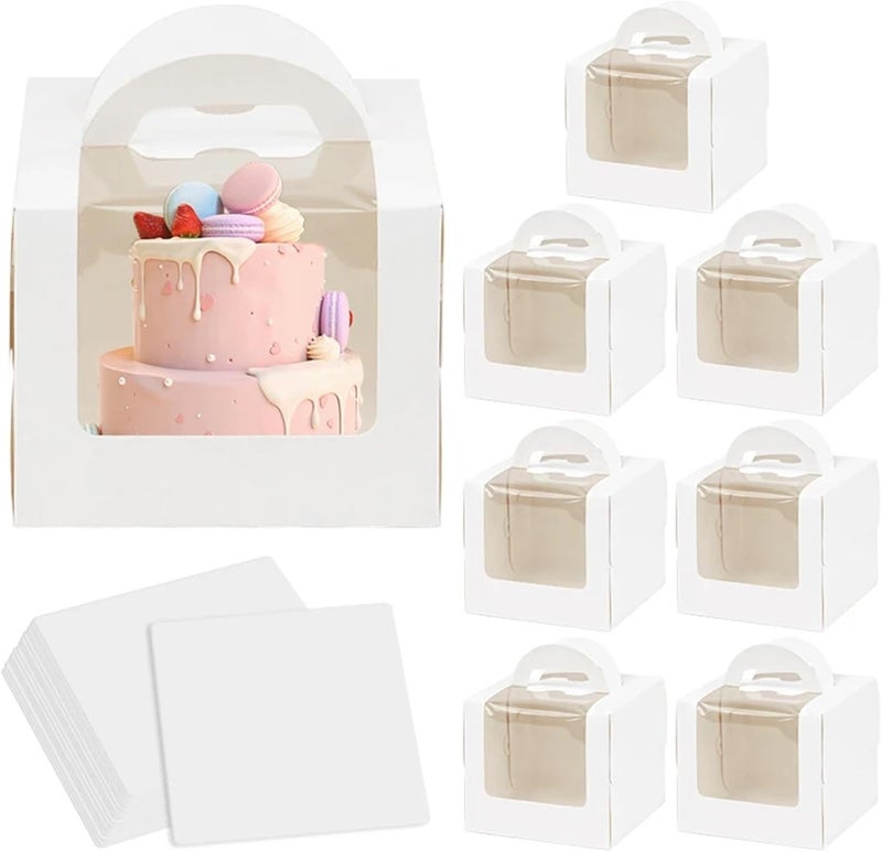 Cupcake Boxes 14sets Cake Packaging Box with Window Portable Paper Box Container(16x16x12.5cm) - Image 3
